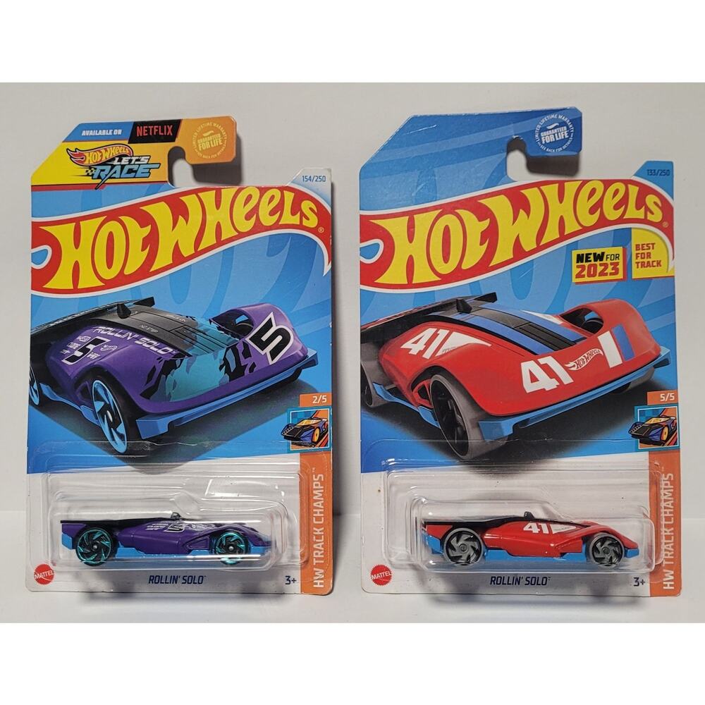 Hot Wheels Lot of 2 Rollin Solo Purple & Red HW Track Champs Series 1:64 Diecast